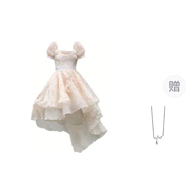 识恩 法式碎花在逃公主风方领燕尾设计泡泡袖甜美生日裙短袖连衣裙 女款