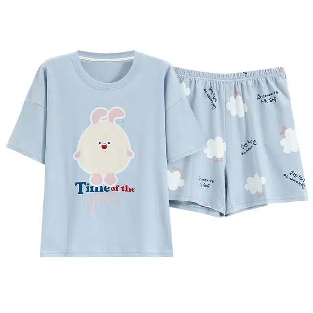 睦隆世家 短袖甜美三分裤大码家居服夏季睡衣套装 女款