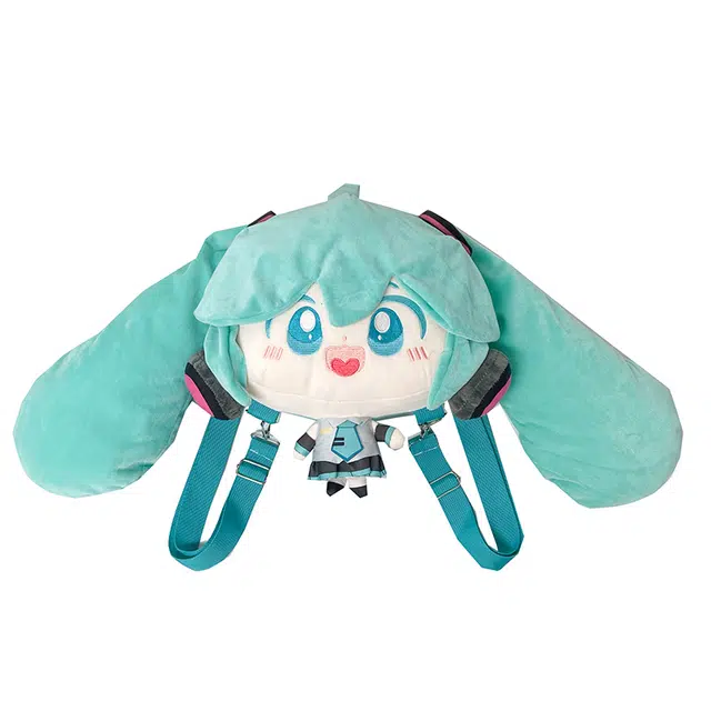 雅鹿 卡通可爱初音未来人物娃偶大容量大头玩偶简约小众不撞款二次元百搭出行旅游背包 毛绒 双肩包 女款 蓝色