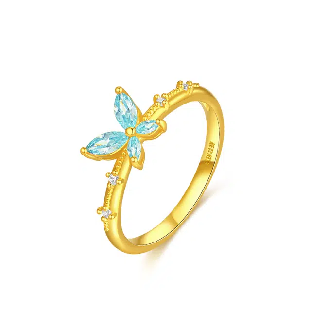 中鑫珠宝 花影蝶踪蝴蝶小众设计感#好运 足金 按克计价 黄金戒指 女款