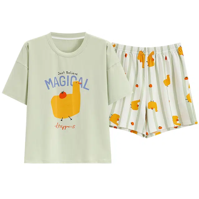 睦隆世家 短袖甜美可爱大码家居服三分裤夏季睡衣套装 女款