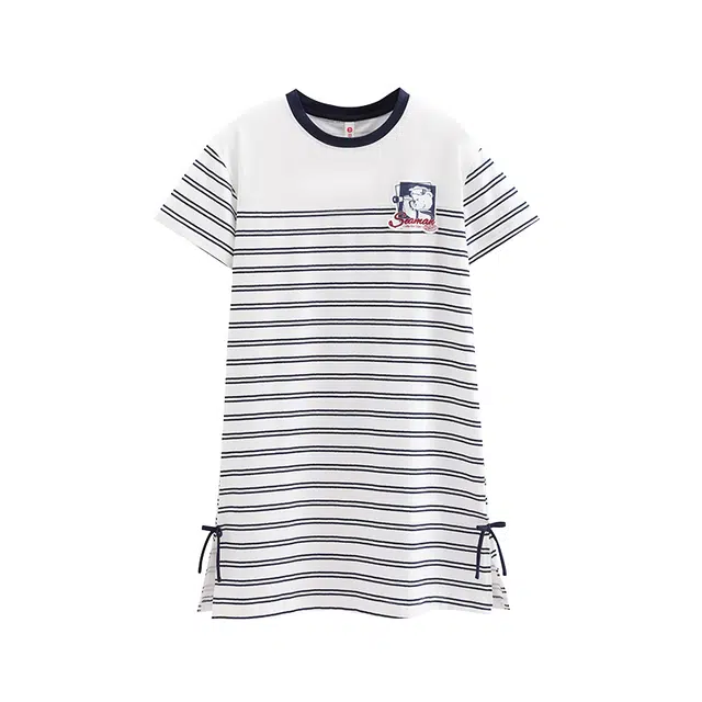 芬腾 薄款透气短袖条纹简约大码家居服睡裙 女款