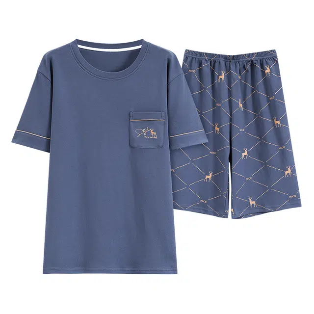 顶瓜瓜 舒适简约可外穿家居服短袖五分裤睡衣套装 男款