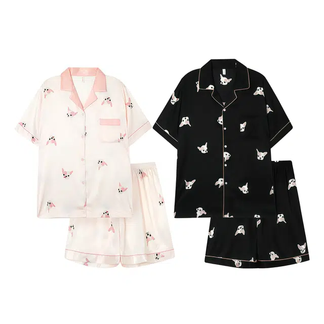 俏韵 休闲简约亲肤舒适字母翻领短袖透气可外穿睡衣套装 男女同款