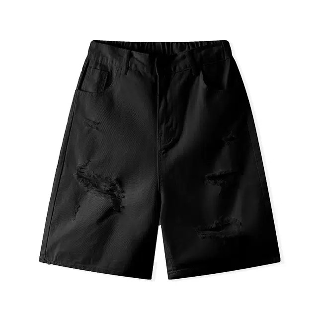 加荣 破洞牛仔短裤男夏季薄款透气宽松直筒裤青少年帅气潮流户外五分裤美式复古水洗做旧情侣装 男女同款
