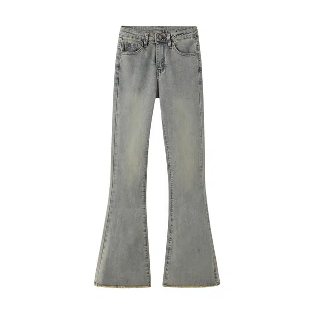 花栗鼠小姐 水洗复古小众高腰设计款长裤微喇叭修饰腿型长裤拖地牛仔裤 女款