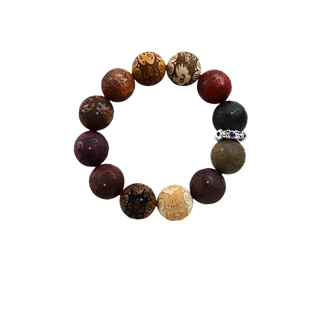 子婳 复古设计多宝十二生肖时尚优雅典雅气质国潮风格搭配 绿檀 手串 男款