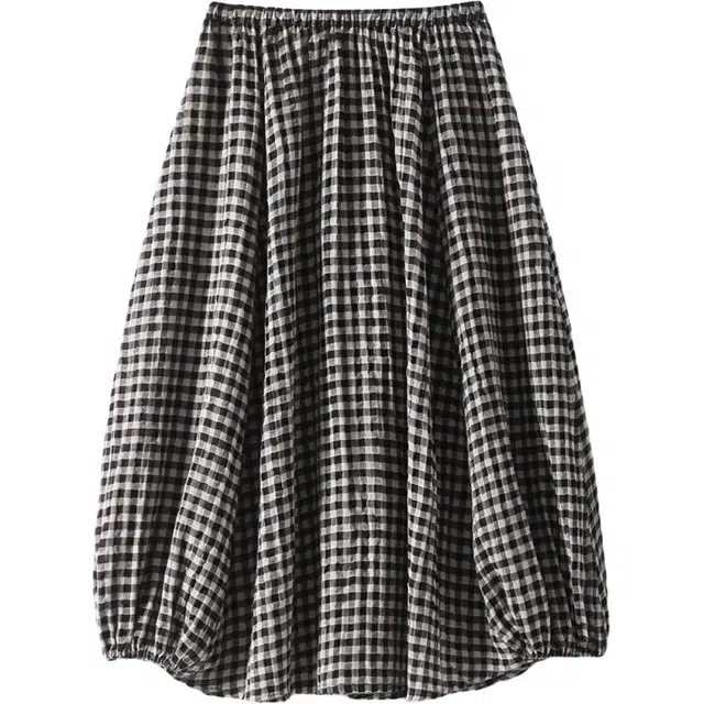 黛尔佳人 慢调巴黎泡泡绉肌理宽松灯笼裙弹力腰半裙花苞裙休闲长裙 女款