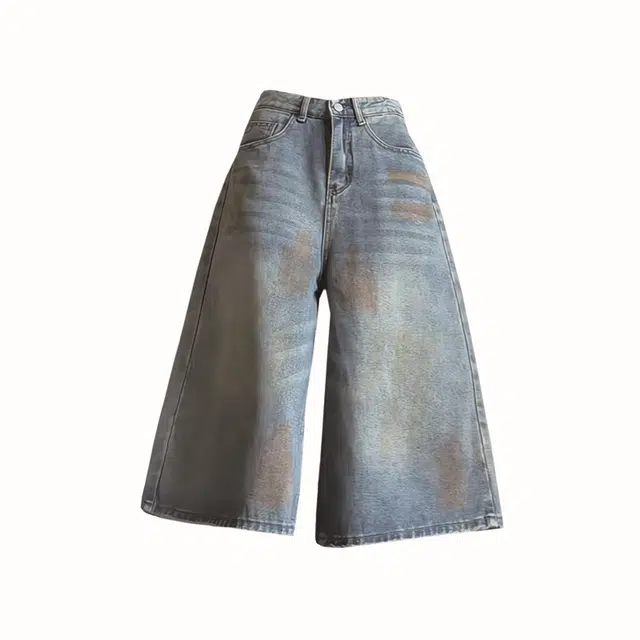 颂希尔 美式高街复古品牌字母宽松直筒中腰百搭七分牛仔短裤 男女同款