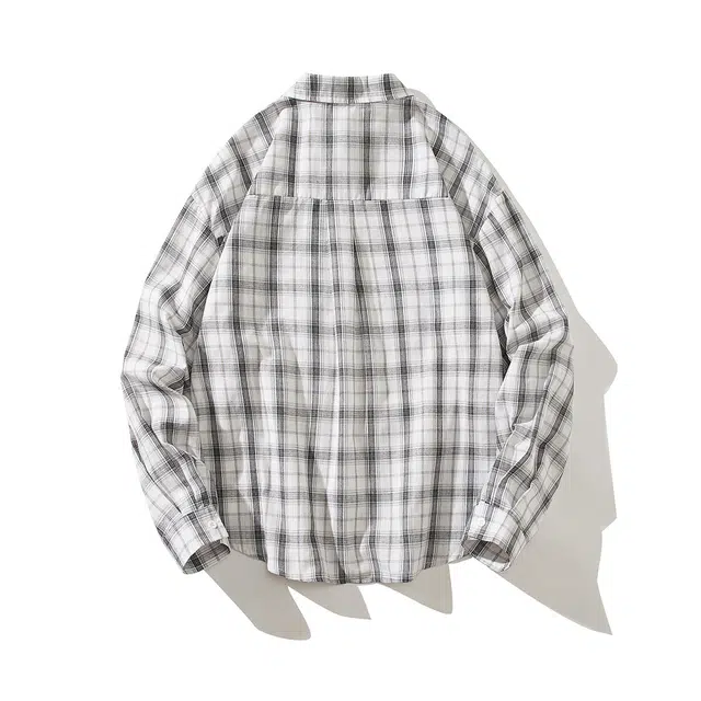 欧路得 肌理感格子薄款宽松慵懒风衬衣百搭情侣防晒长袖衬衫 男款