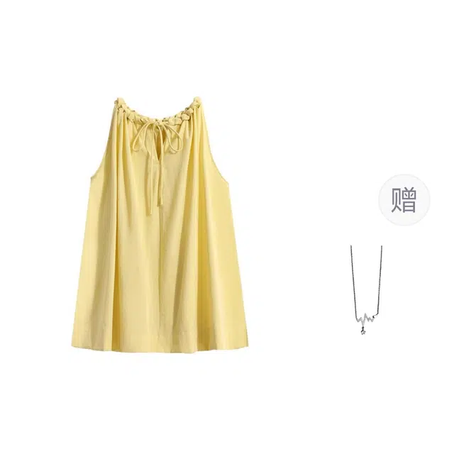 识恩 无袖挂脖夏季洋气压褶时尚显瘦小众露肩上衣衬衫 女款