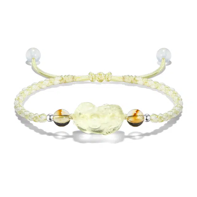 【普陀山官方已过香】 普陀山文创 金光闪闪精致柠檬晶貔貅吸金发财黄塔晶做个富婆有钱花编织绳手链#好运 黄水晶 手绳 男女同款情侣款