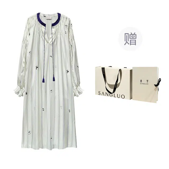 桑罗 熊猫连衣裙印花家居服长袖睡裙 女款 礼盒装