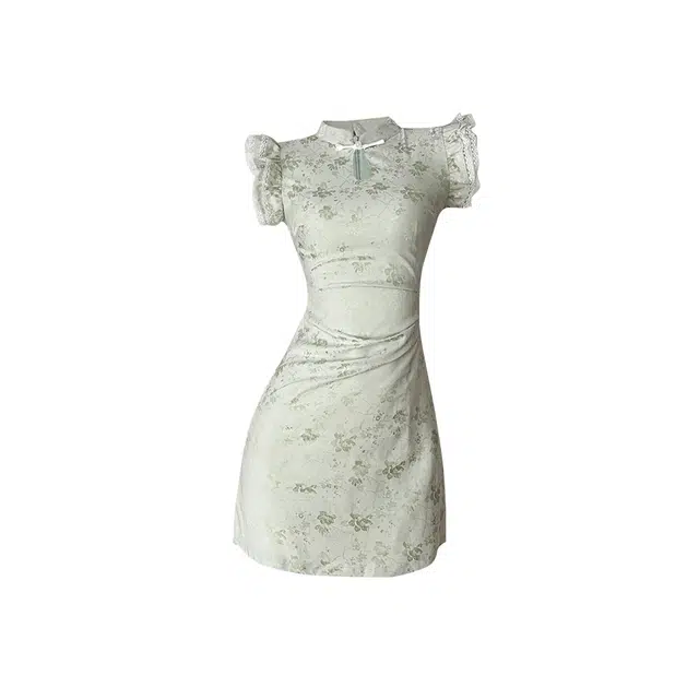 敲模女孩 新中式国风改良旗袍小飞袖修身收腰印花设计感气质无袖连衣裙 女款