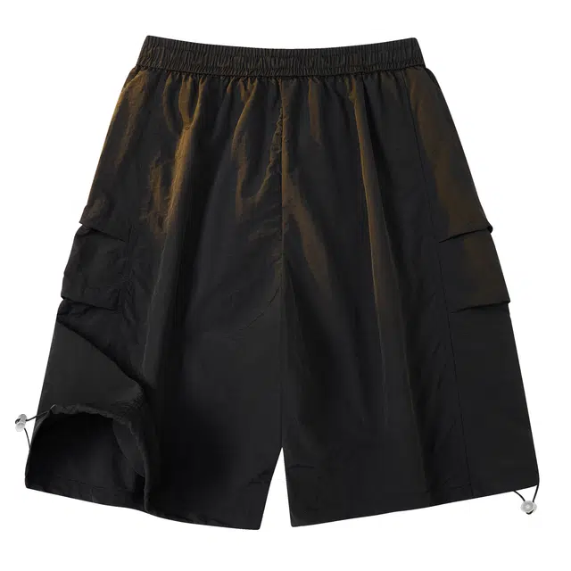 普鲁士多特蒙德 复古工装老钱风液态金属尼龙工艺品牌个性花体签名字母宽松学院风百搭舒适透气松紧抽绳时尚运动五分裤透气凉感休闲短裤 男女同款