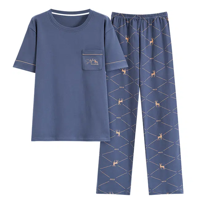 好福份 透气舒适休闲家居服短袖长裤夏季睡衣套装 男款