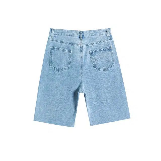 法文箱子 宽松直筒显瘦常规高腰五分裤牛仔短裤 男女同款