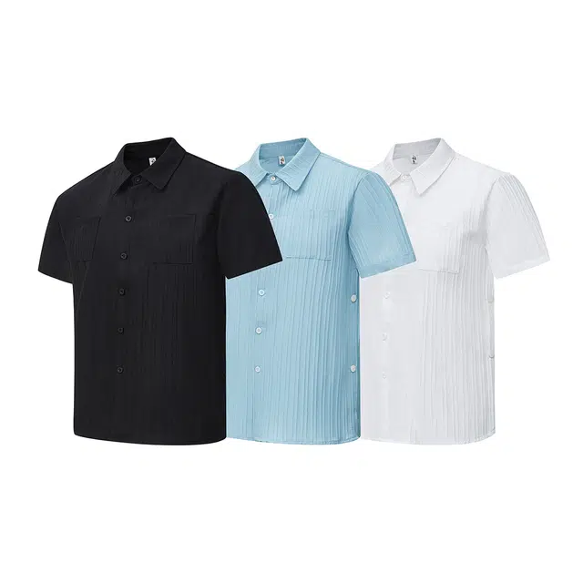 欧路得 日系条纹肌理感高级感衬衣潮流痞帅外套夏季短袖衬衫 男款