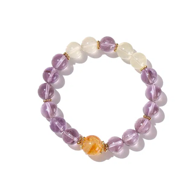 聆听花开 新中式考研上岸 暴富招财玻利维亚转运珠佛珠串珠时尚高级感柠檬石黄塔晶处理 紫水晶 手串 男女同款情侣款