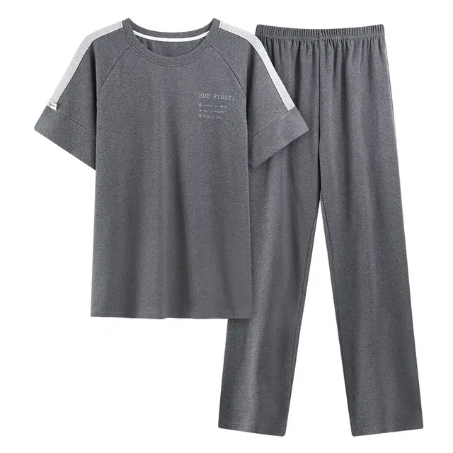 好福份 时尚简约透气设计家居服短袖长裤夏季睡衣套装 男款