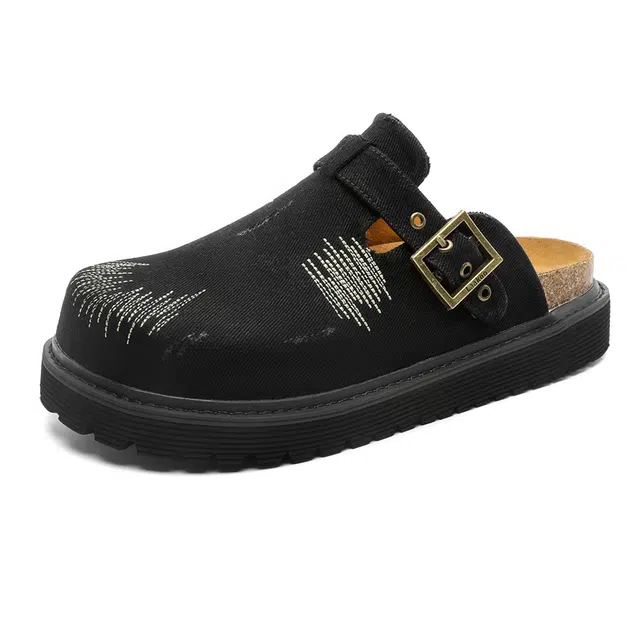 年走索 纯色简约 时尚潮流 舒适百搭 橡胶底 防滑包头拖鞋 男女同款