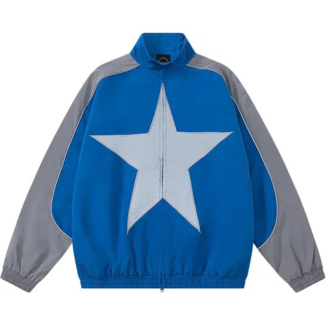 雅鹿 反光宽松情侣几何图案常规立领长袖夹克 男款