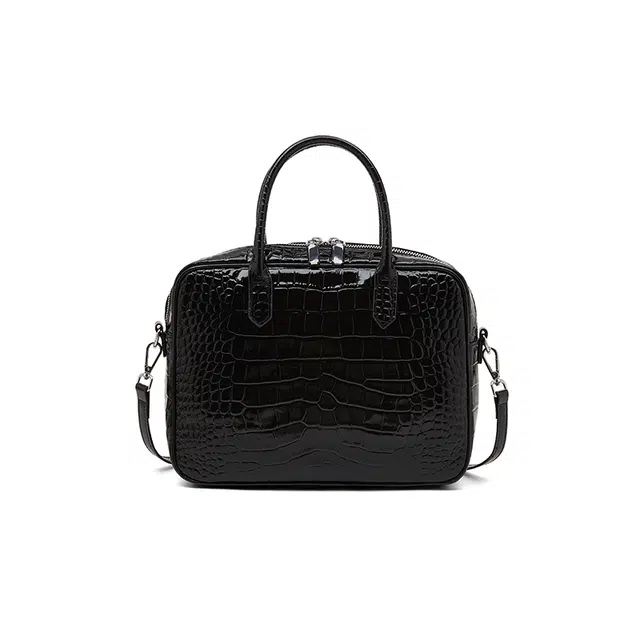 老人头 复古经典鳄鱼纹设计简约时尚单肩斜挎包 牛皮革 手提包 常规 女款 黑色/红色/棕色