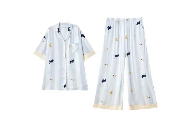 热妒 凉感简约时尚薄款短袖长裤可爱可外穿带胸垫家居服睡衣套装 女款