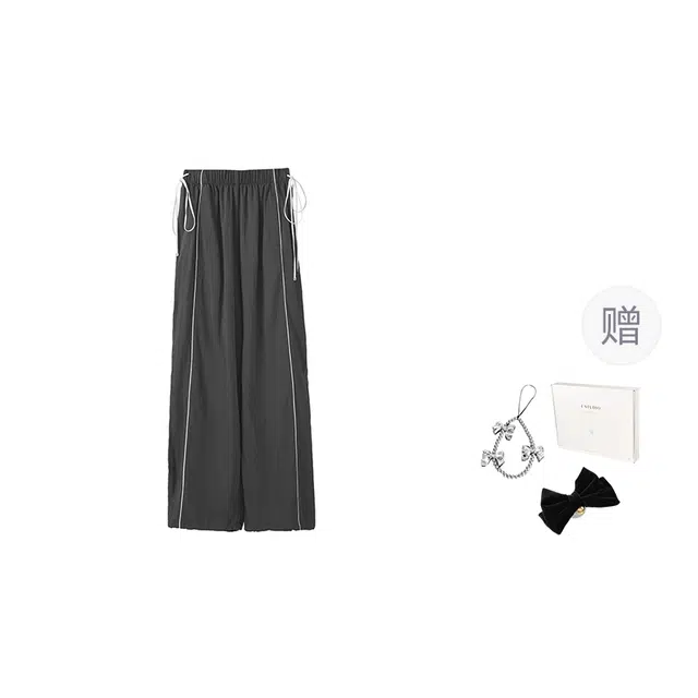 法儿家 元气假日韩系慵懒感穿搭工装风松紧休闲裤 女款