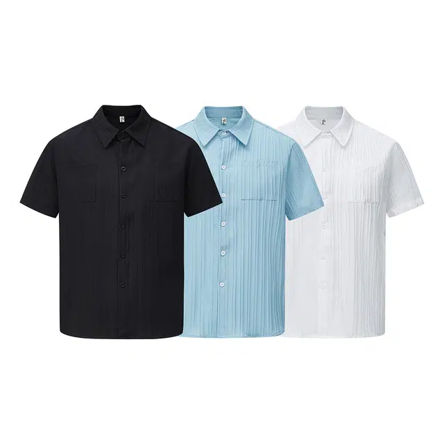 欧路得 日系条纹肌理感高级感衬衣潮流痞帅外套夏季短袖衬衫 男款