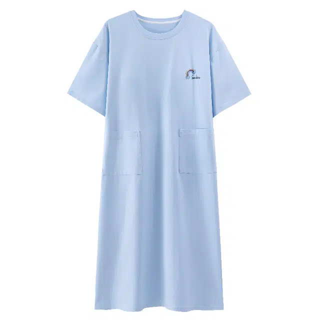 睦隆世家 短袖宽松带胸垫薄款休闲可外穿家居服春夏季睡裙 女款