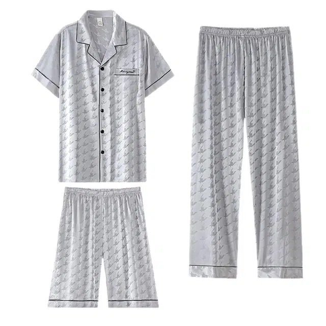 潞优野 休闲舒适简约短袖家居服睡衣套装 男款 雅黑