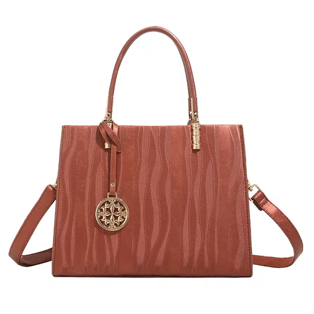 恒源祥 竖纹双肩带清新百搭经典印花时尚潮流大气菜鳄鱼纹丝巾 超纤合成革 单肩斜挎手提包 女款 棕红色