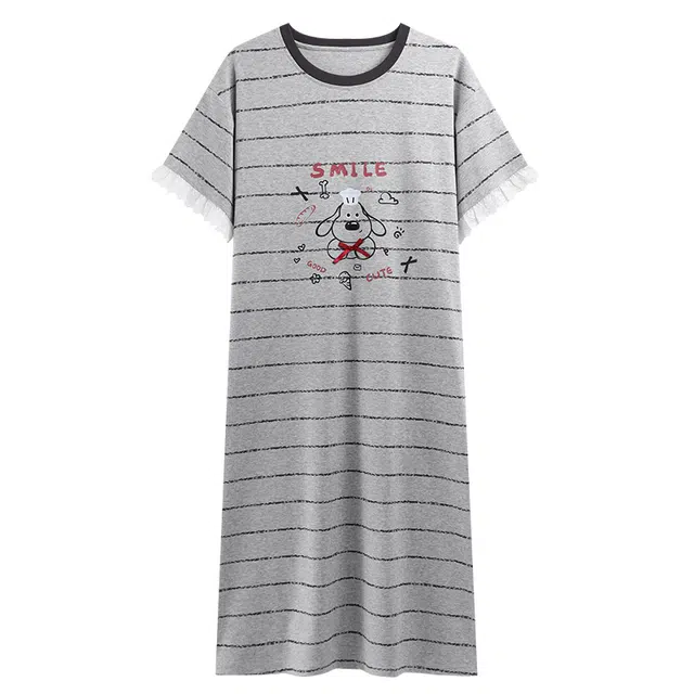睦隆世家 卡通纯棉短袖中长款大码舒适家居服夏季睡裙 女款