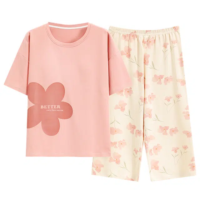 好福份 透气亲肤风格家居服短袖花卉睡衣套装 女款