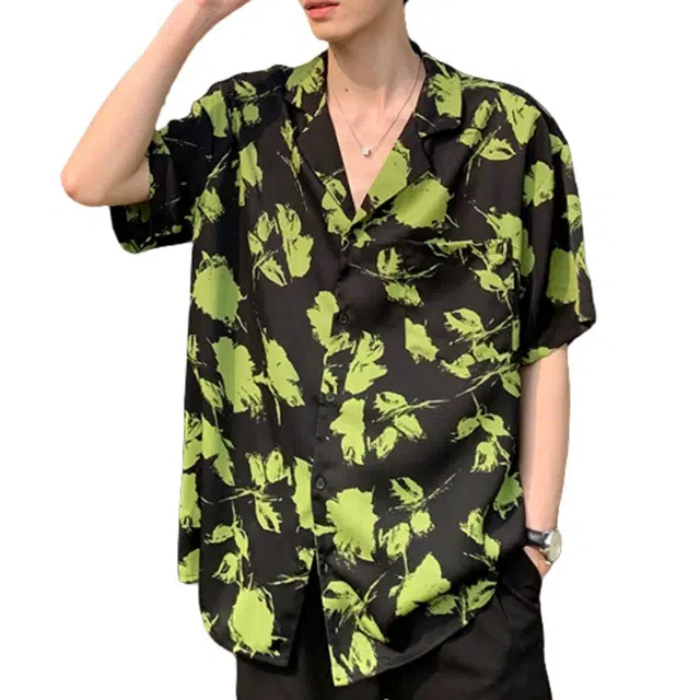 拾个壹先生 美式韩系复古夏威夷风度假休闲宽松短袖衬衣衬衫 男女同款