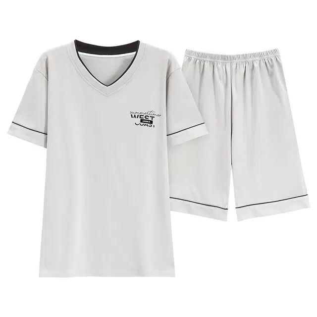 顶瓜瓜 舒适可外穿简约家居服短袖五分裤睡衣套装 男款