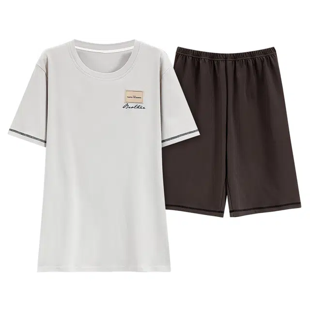 顶瓜瓜 简约舒适短袖上衣可外穿家居服五分裤睡衣套装 男款