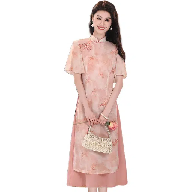 沐晓欣 舒适休闲通勤百搭短袖连衣裙 女款