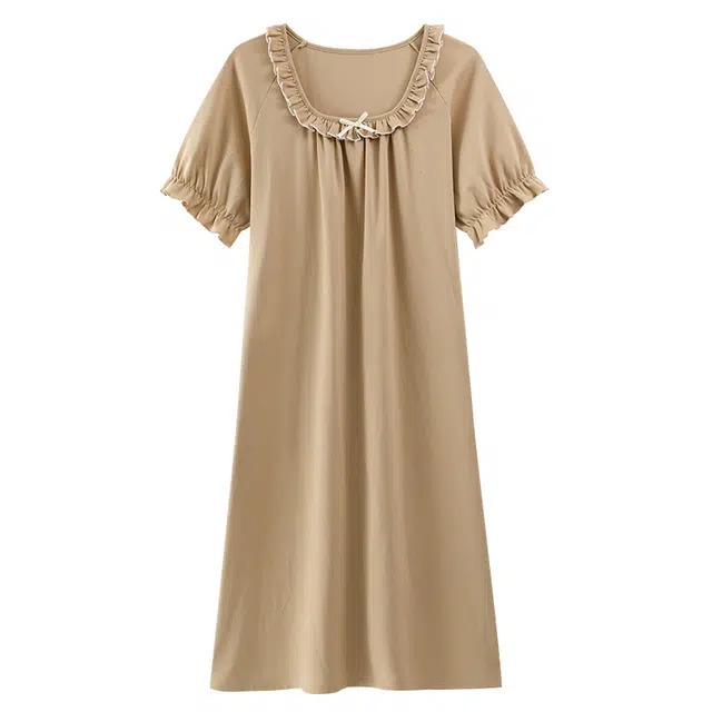 睦隆世家 纯棉短袖休闲舒适纯色家居服可外穿睡裙 女款