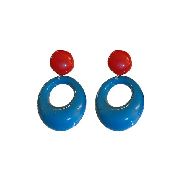 湘喜 花朵夏季清新气质可爱设计红蓝撞色亚克力 合金 耳环 女款