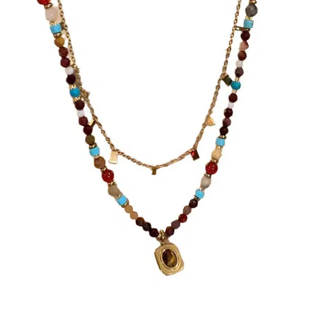 湘喜 拉德穿搭方糖串珠配饰锁骨叠带链 合金 项链 女款