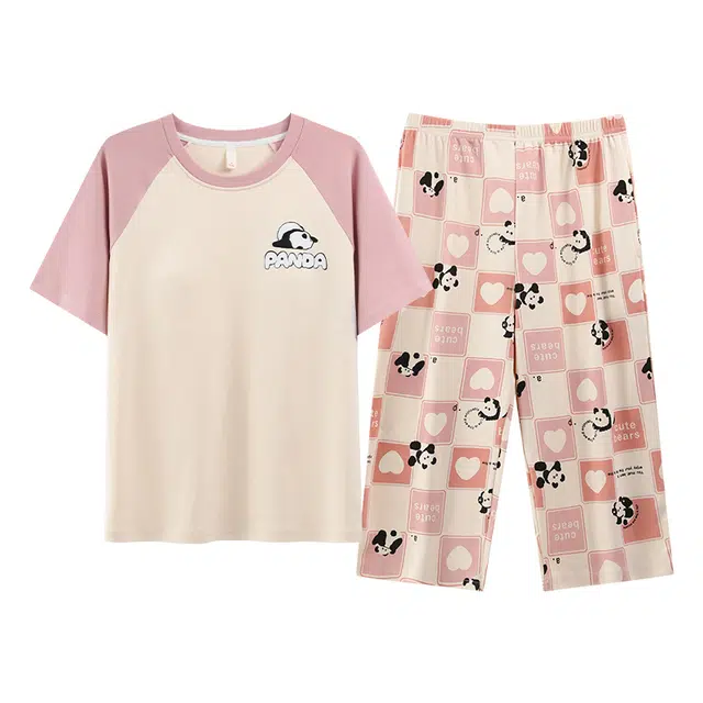 好福份 纯棉系列 简约时尚短袖七分裤家居服夏季睡衣套装 女款