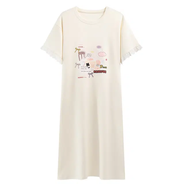 睦隆世家 纯棉短袖中长款卡通宽松大码舒适休闲家居服夏季睡裙 女款