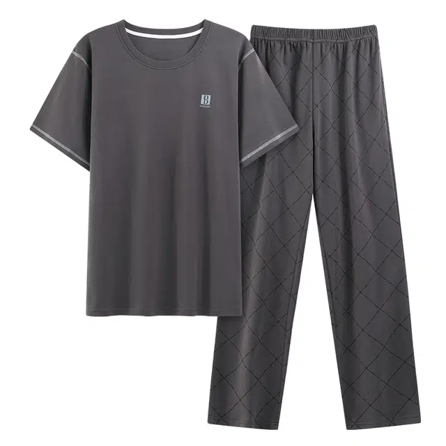 好福份 时尚透气舒适短袖家居服长裤夏季睡衣套装 男款