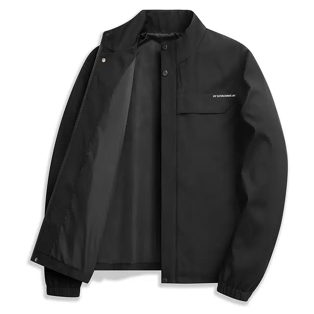 与狼共舞 垂感顺滑时尚按扣半高立领挺括户外舒适透气轻薄拉链夹克外套 男款