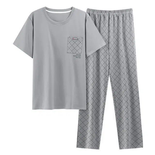 好福份 时尚透气舒适短袖上衣家居服长裤夏季睡衣套装 男款