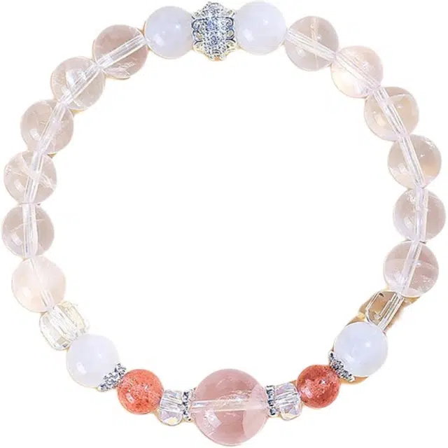 【浅粉天晶丨】 饰之颜 新中式 文艺小清新 串珠清新甜美白 提升能量 桃花朵朵天然 白水晶 手串 男女同款情侣款