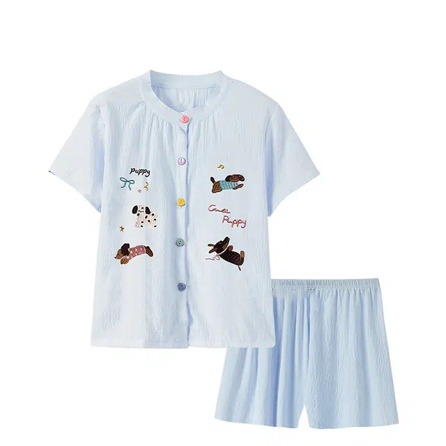 俏韵 圆领卡通腊肠狗带胸垫短袖家居服可外穿睡衣套装 女款