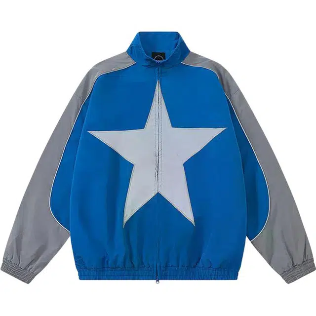 雅鹿 反光宽松情侣几何图案常规立领长袖夹克 男款